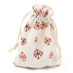 Snowman Christmas Theme Cotton Fabric Cloth Bag, Drawstring Bags, for Christmas Party Snack Gift Ornaments, Snowman Pattern, 14x10cm