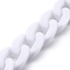White Handmade Opaque Acrylic Curb Chains, Twisted Chain, Oval, for Jewelry Making, White, Link: 30x21x6mm, 39.37 inch(1m)/strand