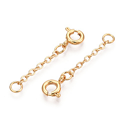 Real 18K Gold Plated Brass Cable Chain Chain Extender, End Chains with Spring Ring Clasps, Real 18K Gold Plated, 30x2mm