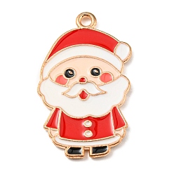 Santa Claus Alloy Enamel Pendants, Christmas Theme, Light Gold, Santa Claus, 29x18x1.5mm, Hole: 1.5mm