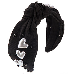 Noir Elastiques à cheveux en plastique avec perles en forme de cœur pour la Saint-Valentin, Accessoires de cheveux en tissu à nœud torsadé large pour femmes et filles, noir, 155x130x30mm