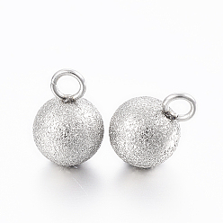 Stainless Steel Color 201 Stainless Steel Charms, Textured, Frosted, Round, Stainless Steel Color, 9x6mm, Hole: 2mm