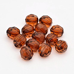 Brun Saddle Facettes perles rondes acryliques transparentes, selle marron, 8mm, trou: 1.5 mm, environ 1800 pcs / 500 g