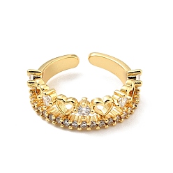 Claro Anillo de puño abierto con corazón de circonita cúbica, joyas de latón chapado en oro real 18k para mujer, sin plomo y cadmio, Claro, tamaño de EE. UU. 6 1/4 (16.7 mm)