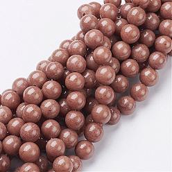 Camel Natural Mashan Jade Round Beads Strands, Dyed, Camel, 8mm, Hole: 1mm, about 51pcs/strand, 15.7 inch