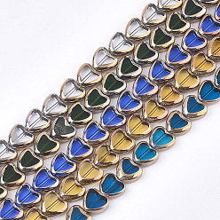 Mixed Color Electroplate Glass Beads Strands, Edge Plated, Heart, Mixed Color, 10x10x4mm, Hole: 1mm, about 30pcs/strand, 11.4 inch