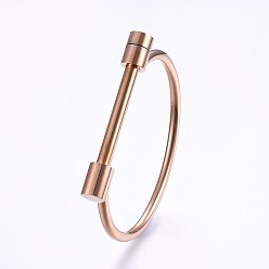 Rose Gold Ion Plating(IP) 304 Stainless Steel Bangles, Rose Gold, 2-1/2 inch(6.3cm)x1-7/8 inch(4.7cm), 4~9mm