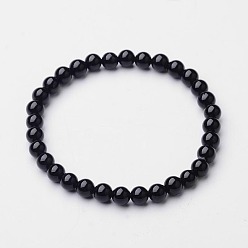 Agate Noire Agate noire naturelle bracelets de perles extensibles, 56mm