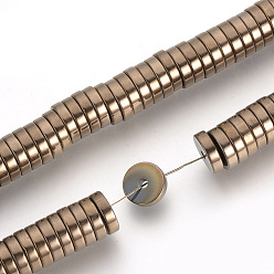 Copper Plated Electroplate Non-magnetic Synthetic Hematite Beads Spacers Strands, Heishi Beads, Flat Round/Disc, Copper Plated, 6x2mm, Hole: 1mm, about 193pcs/strand, 15.7 inch