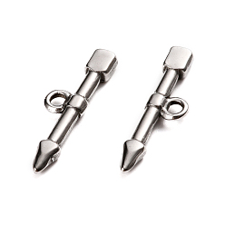 Platinum 304 Stainless Steel Toggle Clasps Parts, Bar, Arrow, Stainless Steel Color, 23.5x6.5x2.5mm, Hole: 1.8mm