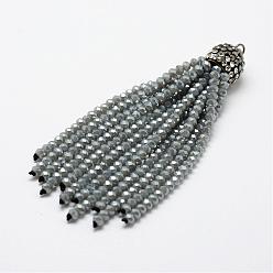 Gris Électroplaque de perles en verre, avec les accessoires de strass en laiton, grises , 76x10.8mm, Trou: 2.5mm