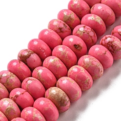 Ярко-Розовый Синтетические окрашенные нити императорской яшмы, рондель, ярко-розовый, 8~8.5x5~5.5 мм, отверстие : 1.2 мм, около 76~77 шт / нитка, 15.20''~15.47" (38.6~39.3 см)