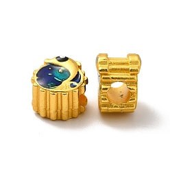 Prussian Blue Rack Plating Alloy Enamel European Beads, Large Hole Beads, Cadmium Free & Lead Free, Matte Gold Color, Flat Round with Dolphin, Prussian Blue, 10.5x10x8mm, Hole: 4mm