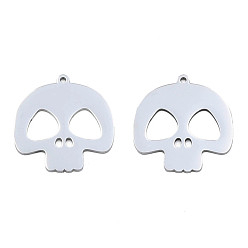 Stainless Steel Color 201 Stainless Steel Pendants, Halloween Style, Skull, Stainless Steel Color, 26x25x1mm, Hole: 1.4mm