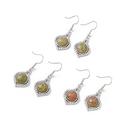 Unakita Aretes colgantes de jarrón de unakita natural, joyas de latón platino para mujer, 40 mm, pin: 0.5 mm