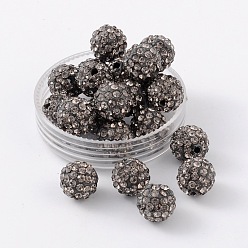 Черный Алмаз Бусины со стразами, полимерная глина , класс А, круглые, п.п. 15, черный алмаз, 10 мм, отверстие : 1.8~2 мм, 6 ряды страз, С. 15 (2.1~2.2 мм)