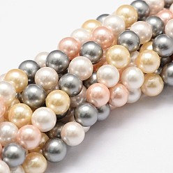 Couleur Mélangete Shell brins perle de perles, Grade a, ronde, couleur mixte, 8mm, Trou: 1mm, Environ 49~52 pcs/chapelet, 16 pouce