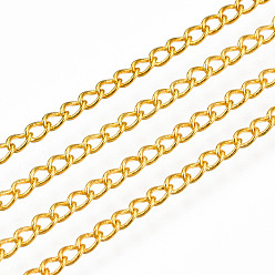 Золотой Латунные витой цепочки, бордюрные цепи, пайки, с катушкой, золотые, 3x2x0.45 мм, около 328.08 футов (100 м) / рулон