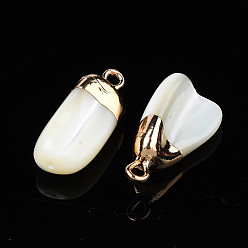 Trochus Shell Natural Trochid Shell/Trochus Pendants, with Golden Plated Loop, Nuggets, 19.5~22x7~12x5.5~9.5mm, Hole: 1.2~1.6mm
