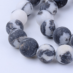 Jaspe Zébré Naturelles zèbre jaspe perles brins, givré, ronde, 8~8.5mm, Trou: 1mm, Environ 47 pcs/chapelet, 15.5 pouce