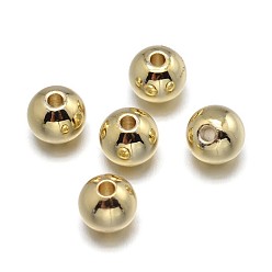 Chapado en Oro Real 18K Abalorios de latón, sin plomo y níquel y cadmio, ronda sólida, real 18 k chapado en oro, 6 mm, agujero: 3 mm