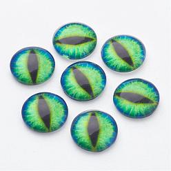 Spring Green Half Round/Dome Dragon Eye Printed Glass Cabochons, Spring Green, 12x4mm