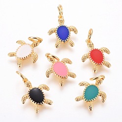 Mixed Color Brass Pendants, with Enamel, Tortoise, Golden, Mixed Color, 16.5x13.5x2mm, Hole: 4mm