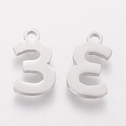 Number 201 Stainless Steel Charms, Num.3, 13x8x1.1mm