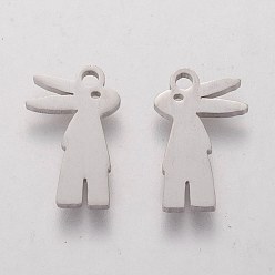 Stainless Steel Color 201 Stainless Steel Bunny Charms, Rabbit, Easter Bunny, Stainless Steel Color, 15x9x1.1mm