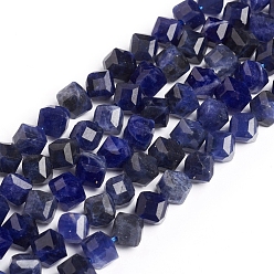 Sodalite Natural Sodalite Beads Strands, Faceted, Cube, 7.2~8x6.2~7.5x6.2~7.5mm, Hole: 1.2mm, about 52pcs/strand, 14.37 inch(36.5cm)