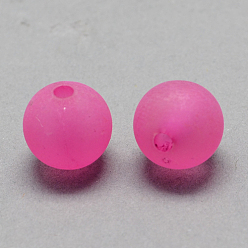Hot Pink Transparent Acrylic Ball Beads, Frosted Style, Round, Hot Pink, 8mm, Hole: 2mm, about 1892pcs/500g