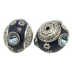 Blue Handmade Indonesia Beads, with Brass Core, Round, Blue, Size: about 18mm in diameter, hole: 2mm.