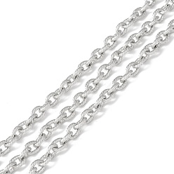 Stainless Steel Color 304 Stainless Steel Cable Chains, Unwelded, with Spool, Textured Oval, Stainless Steel Color, 7x5x1.5mm, about 32.81 Feet(10m)/Roll