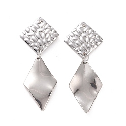 Stainless Steel Color 304 Stainless Steel Double Rhombus Dangle Stud Earrings for Women, Stainless Steel Color, 45.5mm, Pin: 0.8mm