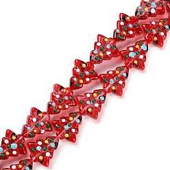 Brique Rouge Brins de perles de verre bosselées faites à la main, teints et chauffée, teints et chauffée, avec l'émail, arbres de Noël, firebrick, 16~16.5x14.5~15x7~7.5mm, Trou: 1.2mm, Environ 22 pcs/chapelet, 13.98~14.17 pouce (35.5~36 cm)