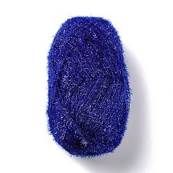 Синий Полиэфирная пряжа крючком, сверкающая шерстяная пряжа, для мытья посуды, тряпка для посуды, украшение поделки вязание, синие, 10~13x0.5 мм, 218.72 ярд (200 м) / рулон