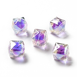 Purple Two Tone UV Plating Rainbow Iridescent Acrylic Beads, Polygon, Purple, 15.5x16x16mm, Hole: 2.7~2.8mm