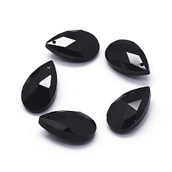 Noir Pendentifs en verre à facettes, larme, noir, 15x9.5x5.5mm, Trou: 1mm