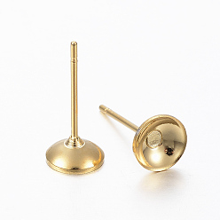 Real 24K Gold Plated 304 Stainless Steel Stud Earring Settings, Real 24K Gold Plated, 13.5x6mm, Tray: 5.5mm, Pin: 0.8mm