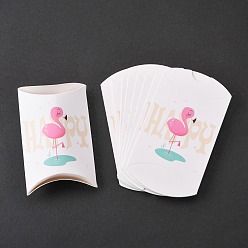 Blanco Cajas de regalo de almohada de papel, cajas de embalaje, caja del caramelo dulce del favor del partido, patrón de forma de flamenco, blanco, 9.9x5.5x0.1 cm, producto terminado: 8x5.5x2 cm