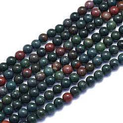 Bloodstone Natural Bloodstone Beads Strands, Heliotrope Stone Beads, Round, 6~6.5mm, Hole: 0.8mm, about 60pcs/Strand, 14.96 inch(38cm)