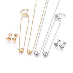 Couleur Mélangete 304 définit bijoux en acier inoxydable, colliers, boucles d'oreilles et bracelets, cœur, couleur mixte, 16.93 pouce (43 cm), 6-3/4 pouce (17 cm), 7x9x2.5mm, pin: 0.8 mm