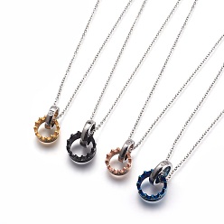 Mixed Color (Jewelry Parties Factory Sale)304 Stainless Steel Pendant Necklaces, with Cubic Zirconia, Crown, Mixed Color, 20.27 inch(51.5cm)