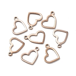 Rose Gold Ion Plating(IP) 304 Stainless Steel Open Pendants,, Heart, Hollow, Rose Gold, 10x14x0.8mm, Hole: 1.4mm