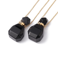 Obsidian Openable Faceted Natural Obsidian Perfume Bottle Pendant Necklaces for Women, 304 Stainless Steel Cable Chain Necklaces, Golden, 18.50 inch(47cm)