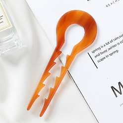 Dark Orange Cellulose Acetate(Resin) Hair Forks, Vintage Decorative Hair Accessories, U-shaped, Dark Orange, 130mm