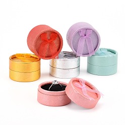 Mixed Color Cardboard Ring Boxes, with Ribbon Bowknot, Flat Round, Mixed Color, 54x34mm