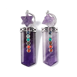 Amethyst Chakra Themed Natural Amethyst Big Pendants, Faceted Sword Charms, with Rack Plating Platinum Plated Brass Findings, Cadmium Free & Lead Free, 85~86x24x18.5~20.5mm, Hole: 8x5mm