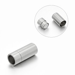 Stainless Steel Color Matte 304 Stainless Steel Column Magnetic Clasps with Glue-in Ends, Stainless Steel Color, 20x11mm, Hole: 9mm