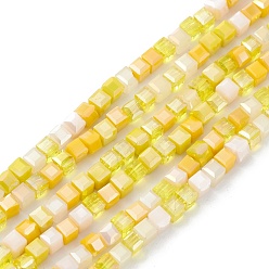 Yellow Gradient Color Electroplate Glass Bead Strands, AB Color Plated, Faceted, Cube, Yellow, 4x4x4mm, Hole: 1.2mm, about 94~97pcs/strand, 14.84~15.28 inch(37.7~38.8cm)